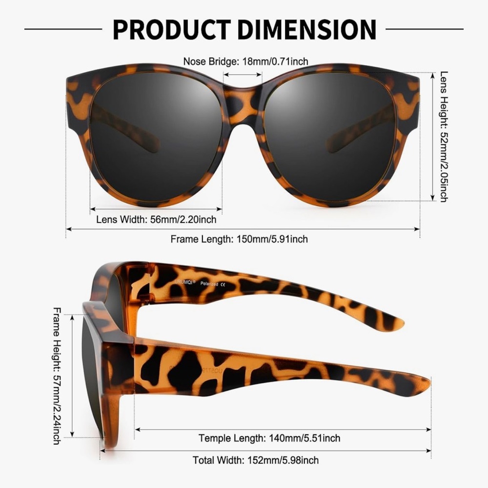 Tortoise Shell Women's Sunglasses, Polarized, fit over glasses